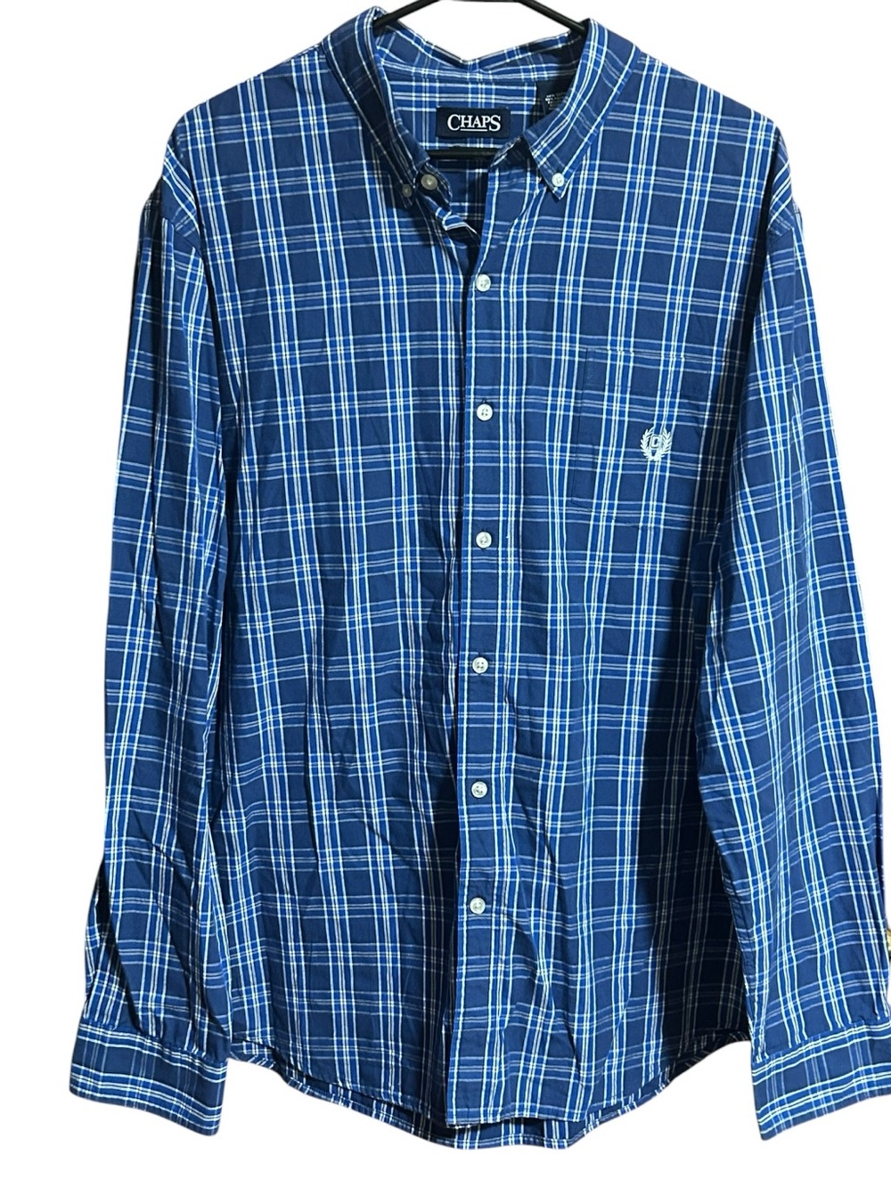 Chaps Blue and White Plaid Button-Down Shirt